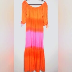 Linea Donatella L Orange Pink Off Shoulder Rayon Blend Breathable Maxi Sundress